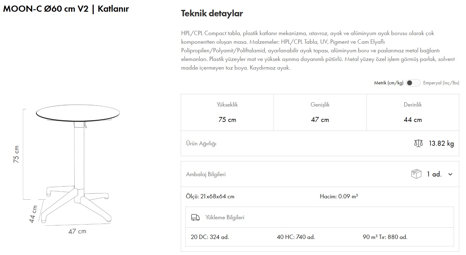 Moon-C Masa Ø60 V2 Katlanır